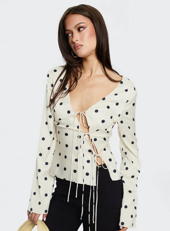 Mariah Long Sleeve Top Cream Polka sold by Princess Polly