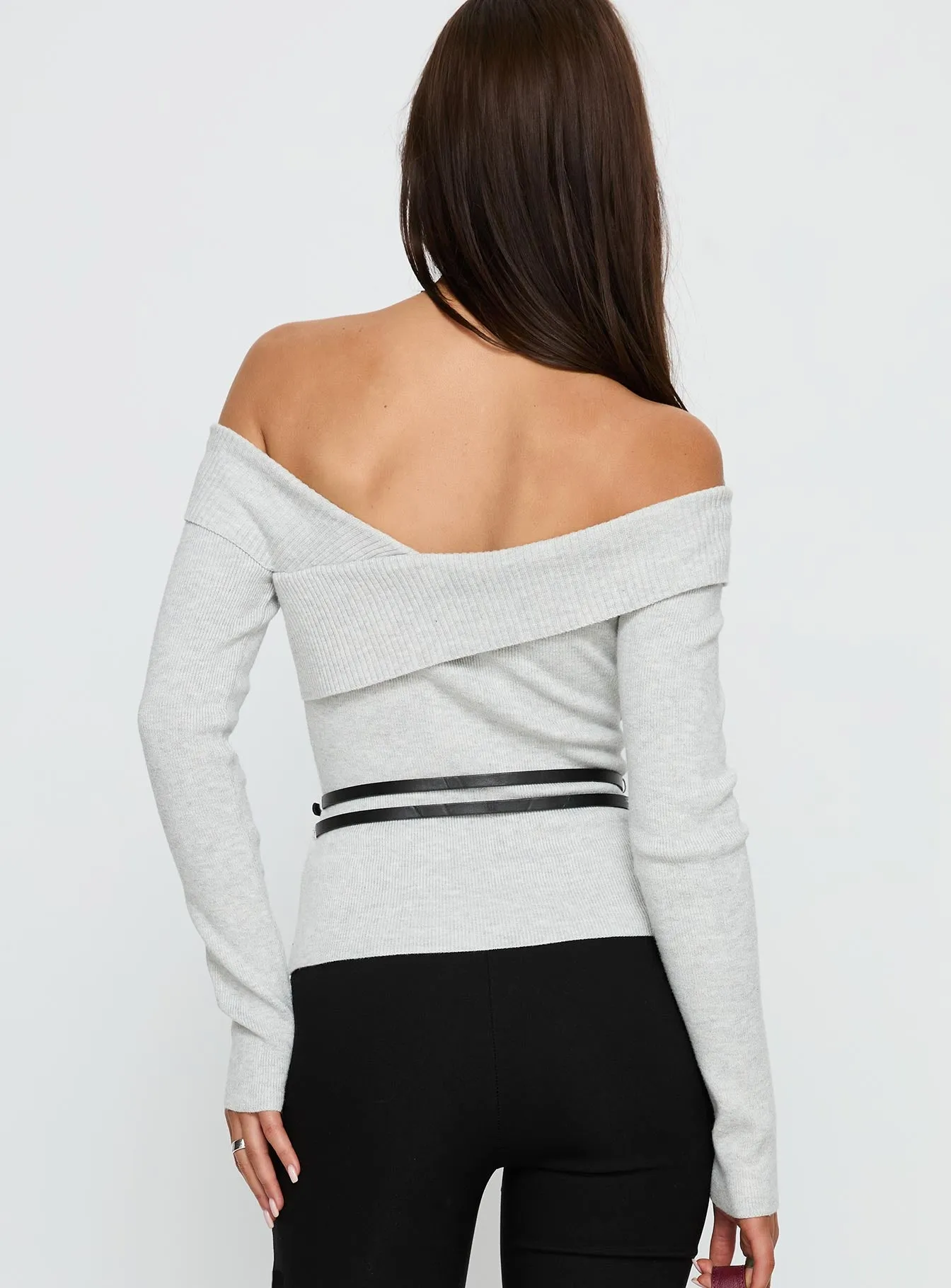 Ellenore Belt Detail Off Shoulder Top Grey sold by Princess Polly product image thumbnail 5