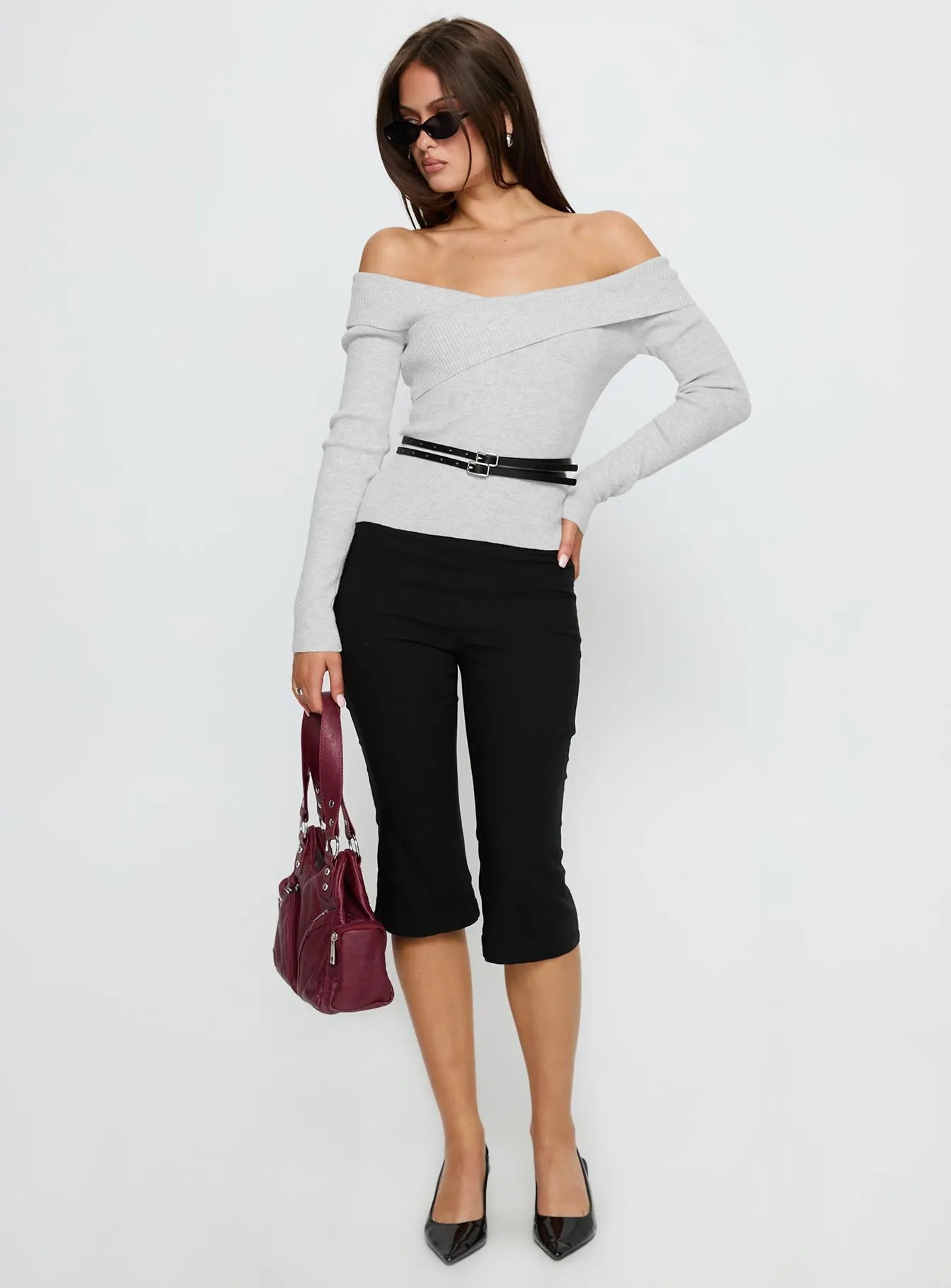 Ellenore Belt Detail Off Shoulder Top Grey sold by Princess Polly product image thumbnail 3