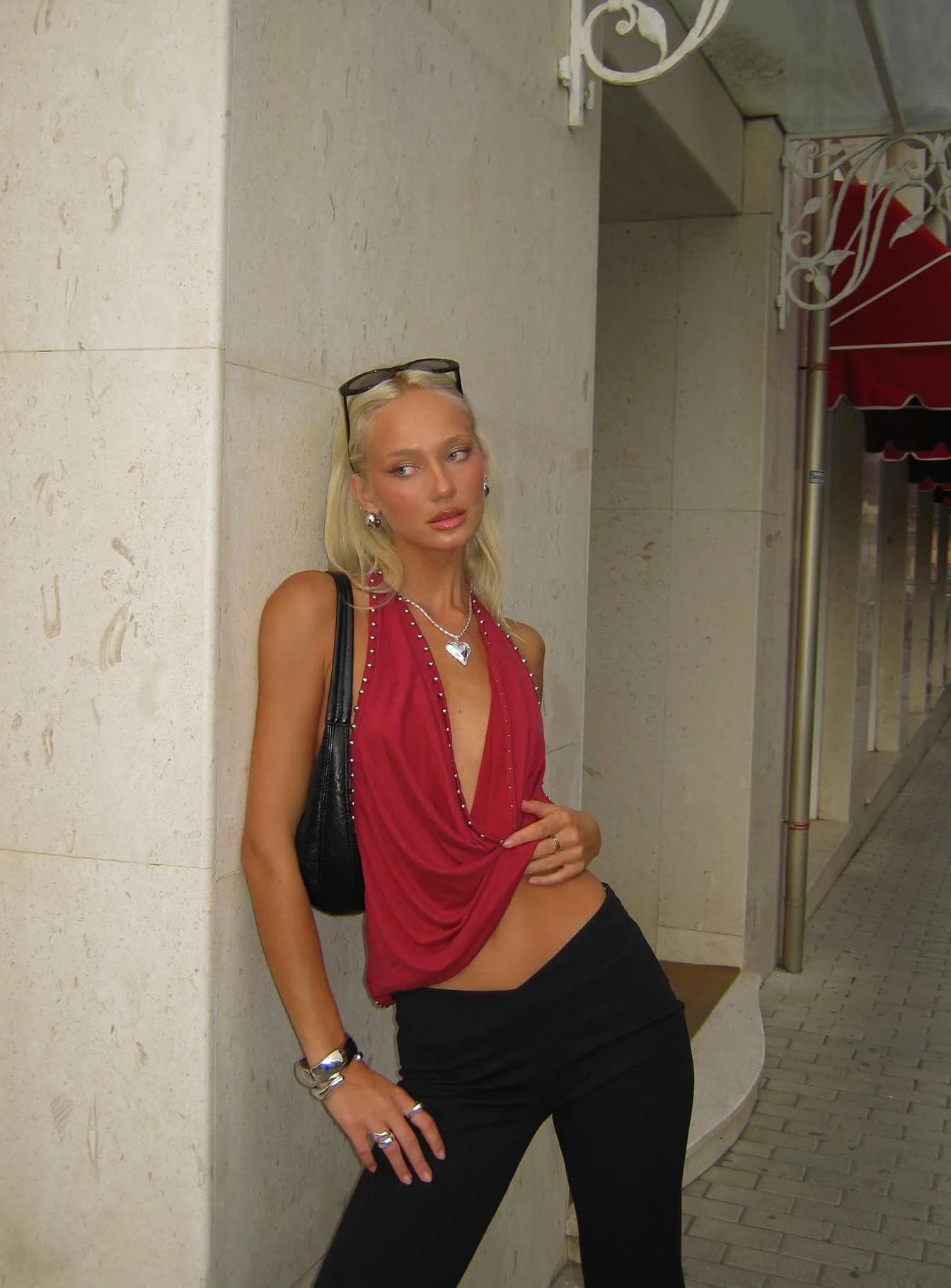 Khoda Studded Halter Top Burgundy sold by Princess Polly