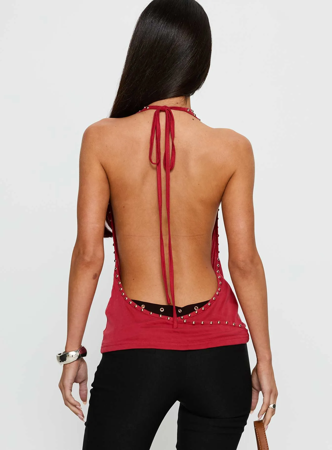 Khoda Studded Halter Top Burgundy sold by Princess Polly product image thumbnail 5