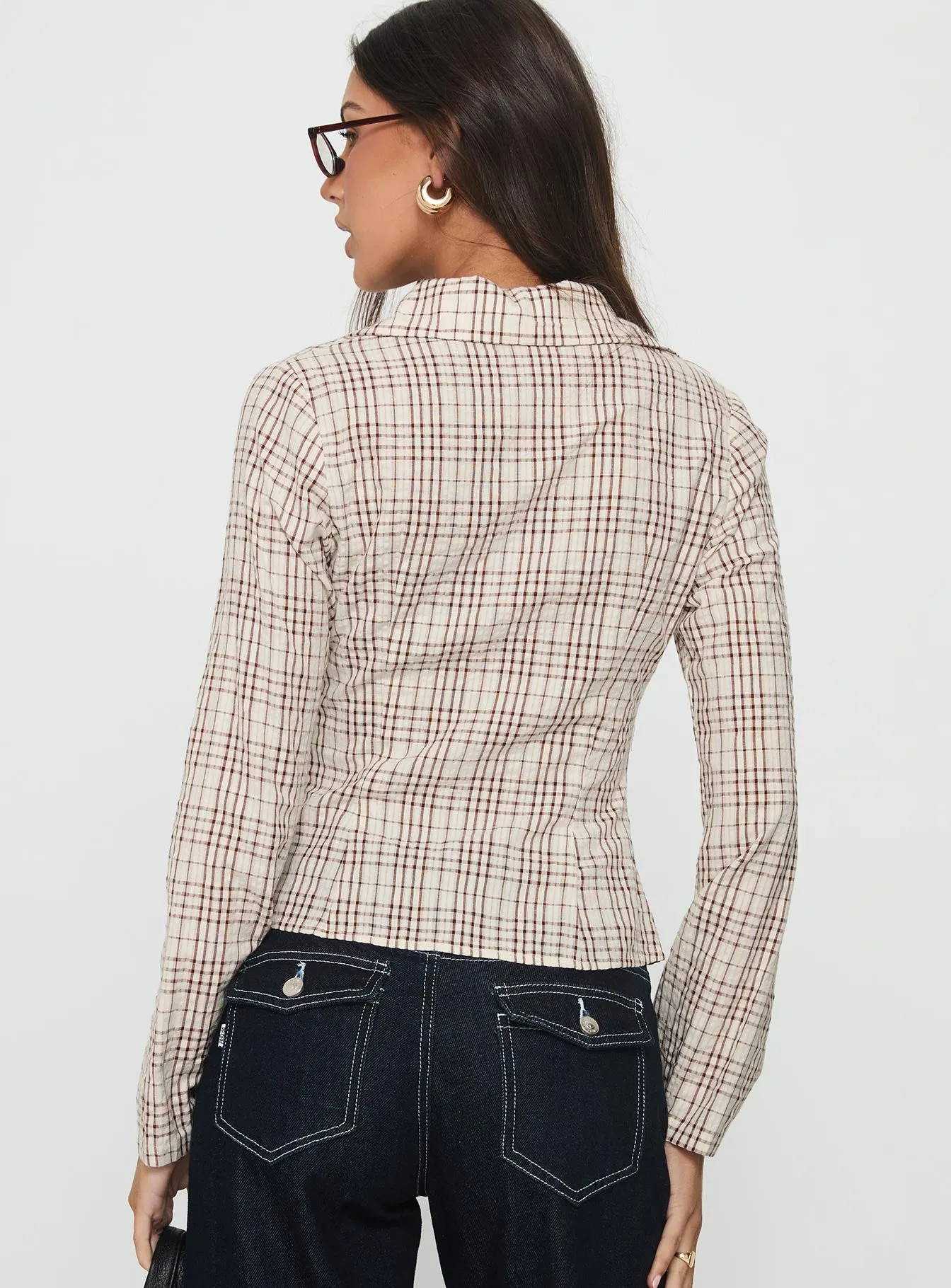 Cottesloe Long Sleeve Blouse Top Brown Check sold by Princess Polly product image thumbnail 5