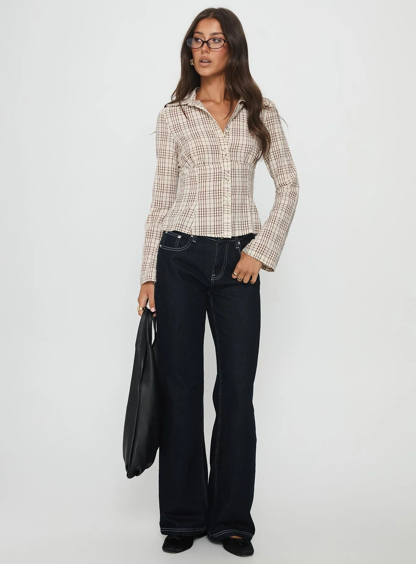 Cottesloe Long Sleeve Blouse Top Brown Check sold by Princess Polly product image thumbnail 3
