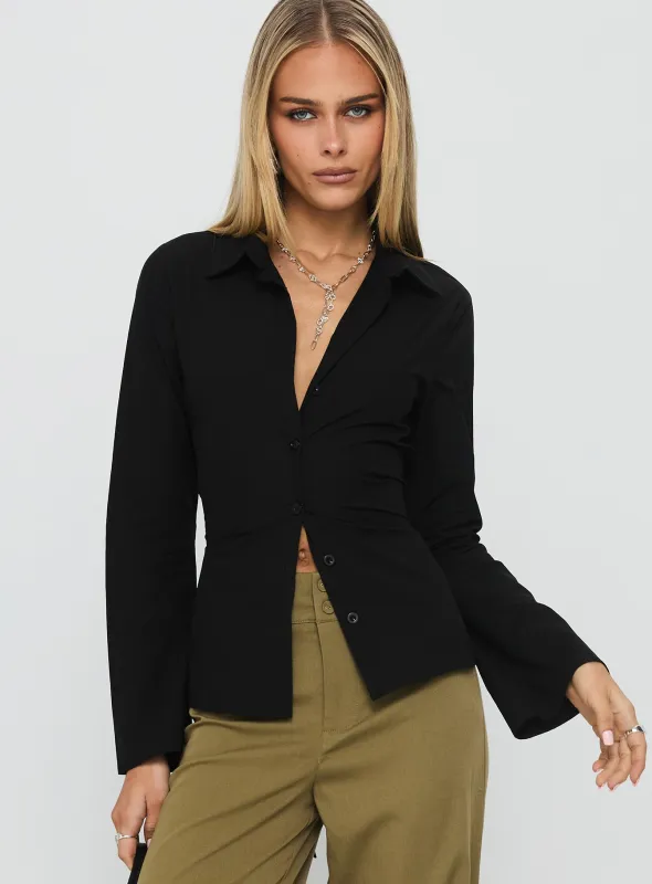 Eryx Tie Back Button Up Top Black sold by Princess Polly