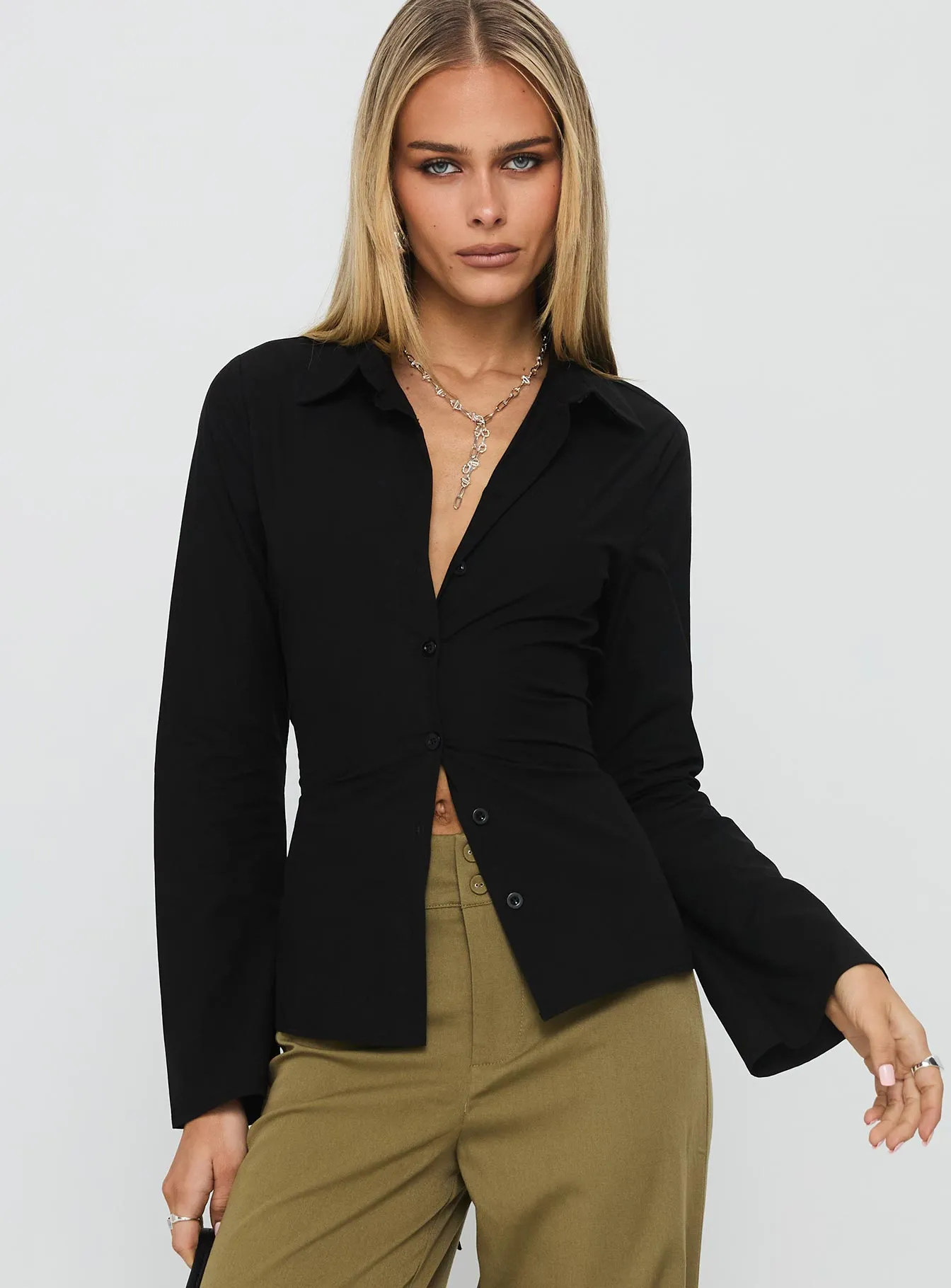 Eryx Tie Back Button Up Top Black sold by Princess Polly