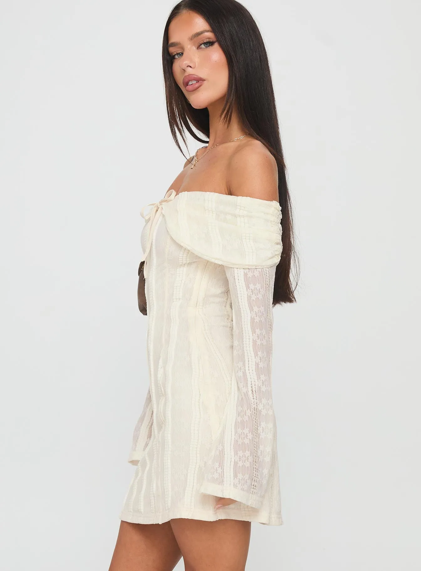 Colettie Long Sleeve Mini Dress Cream sold by Princess Polly product image thumbnail 4