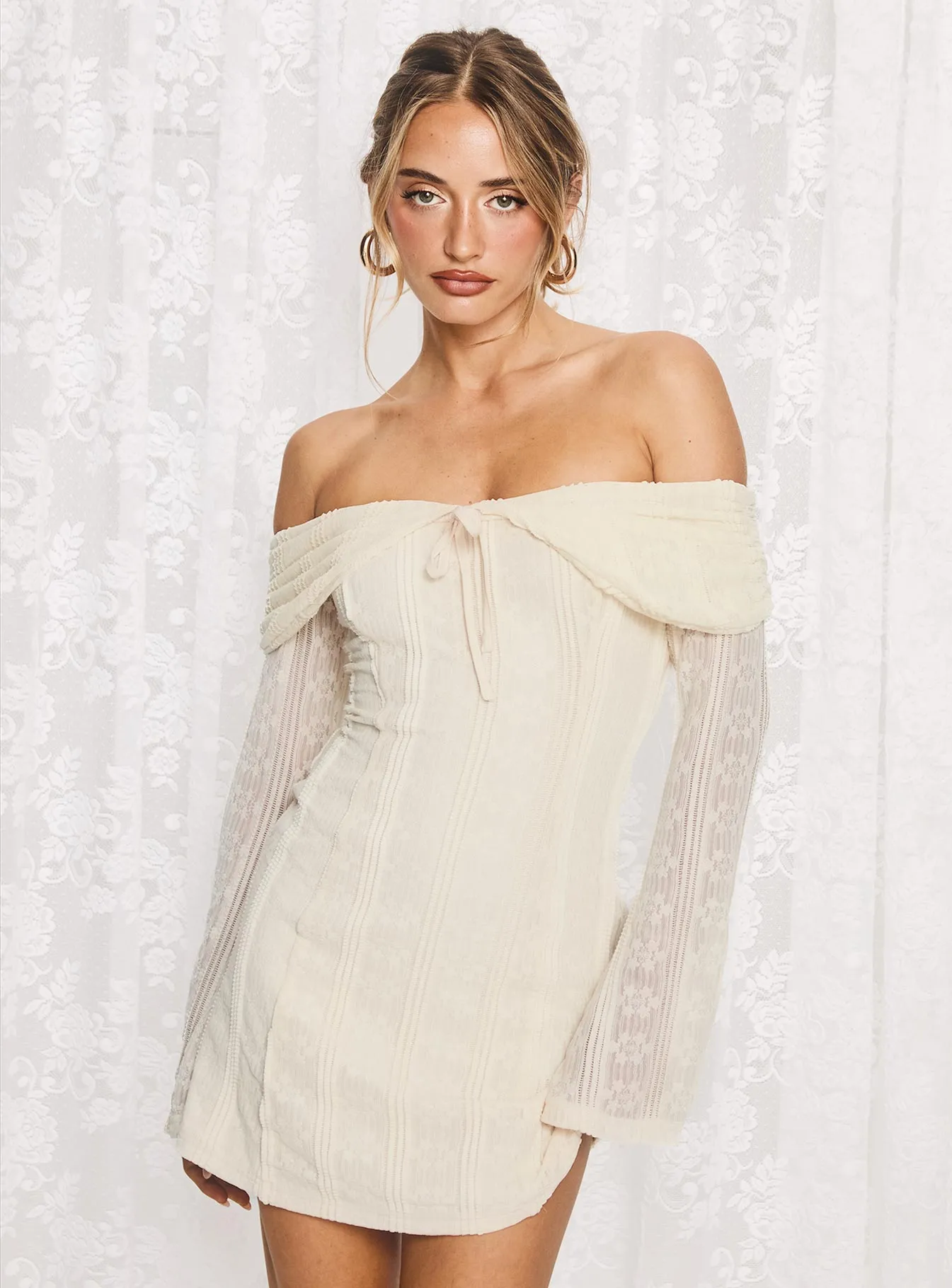 Colettie Long Sleeve Mini Dress Cream sold by Princess Polly