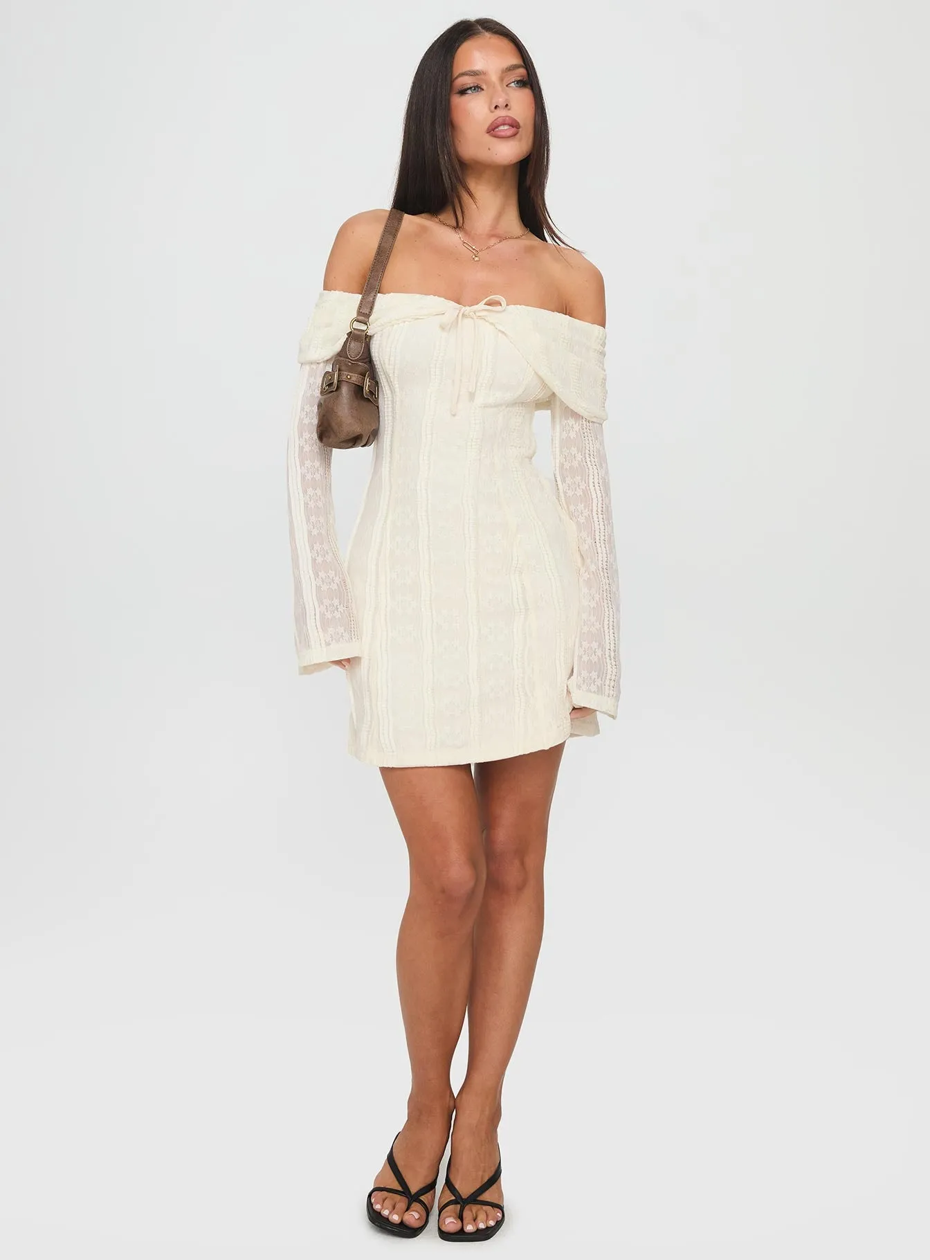 Colettie Long Sleeve Mini Dress Cream sold by Princess Polly product image thumbnail 3