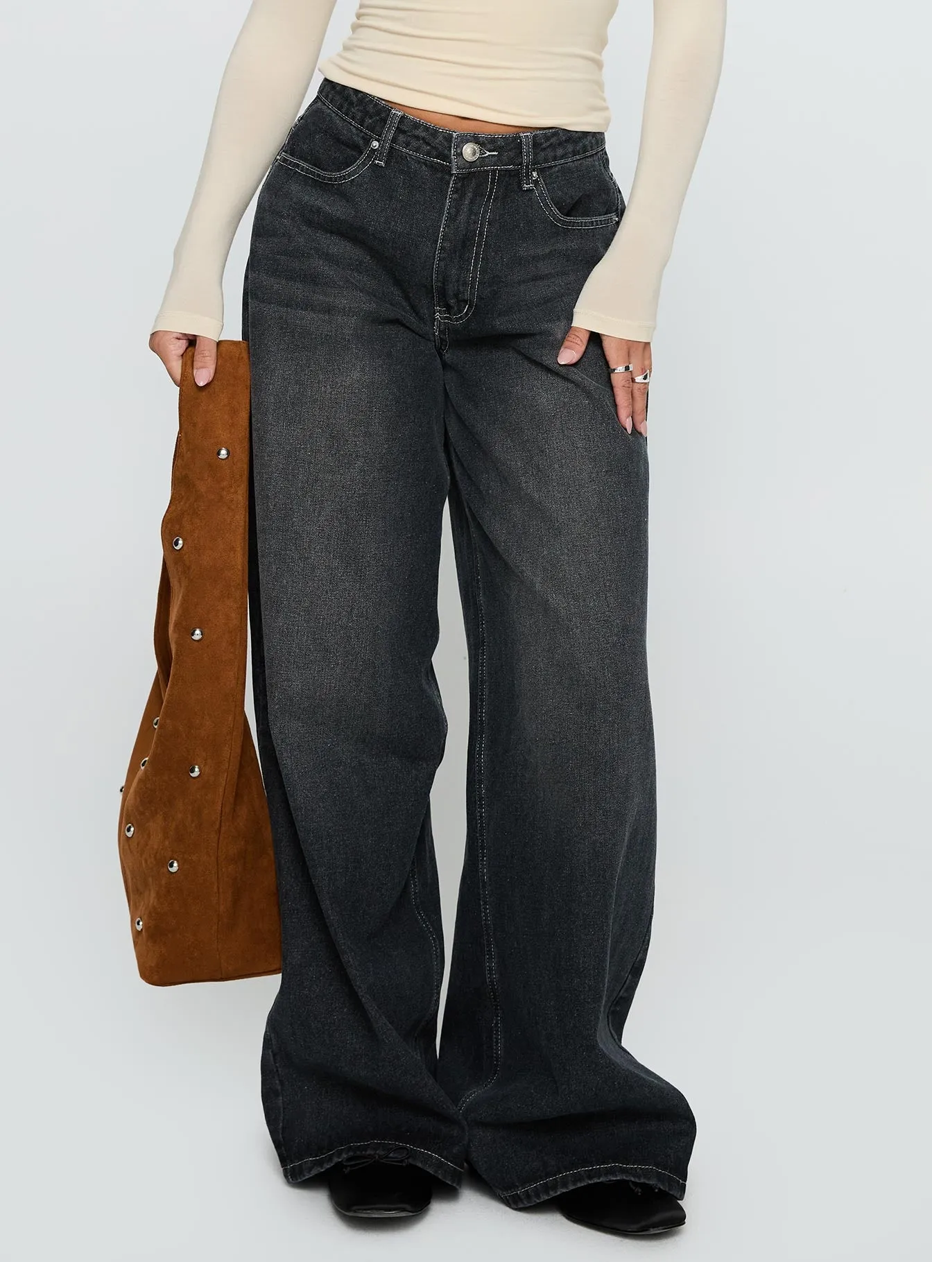 Naylor Mid Rise Wide Leg Jeans Grey Wash sold by Princess Polly product image thumbnail 2