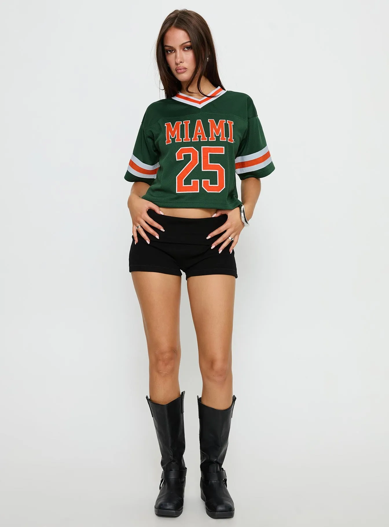 U Miami Cropped Football Jersey Tee Green sold by Princess Polly product image thumbnail 2
