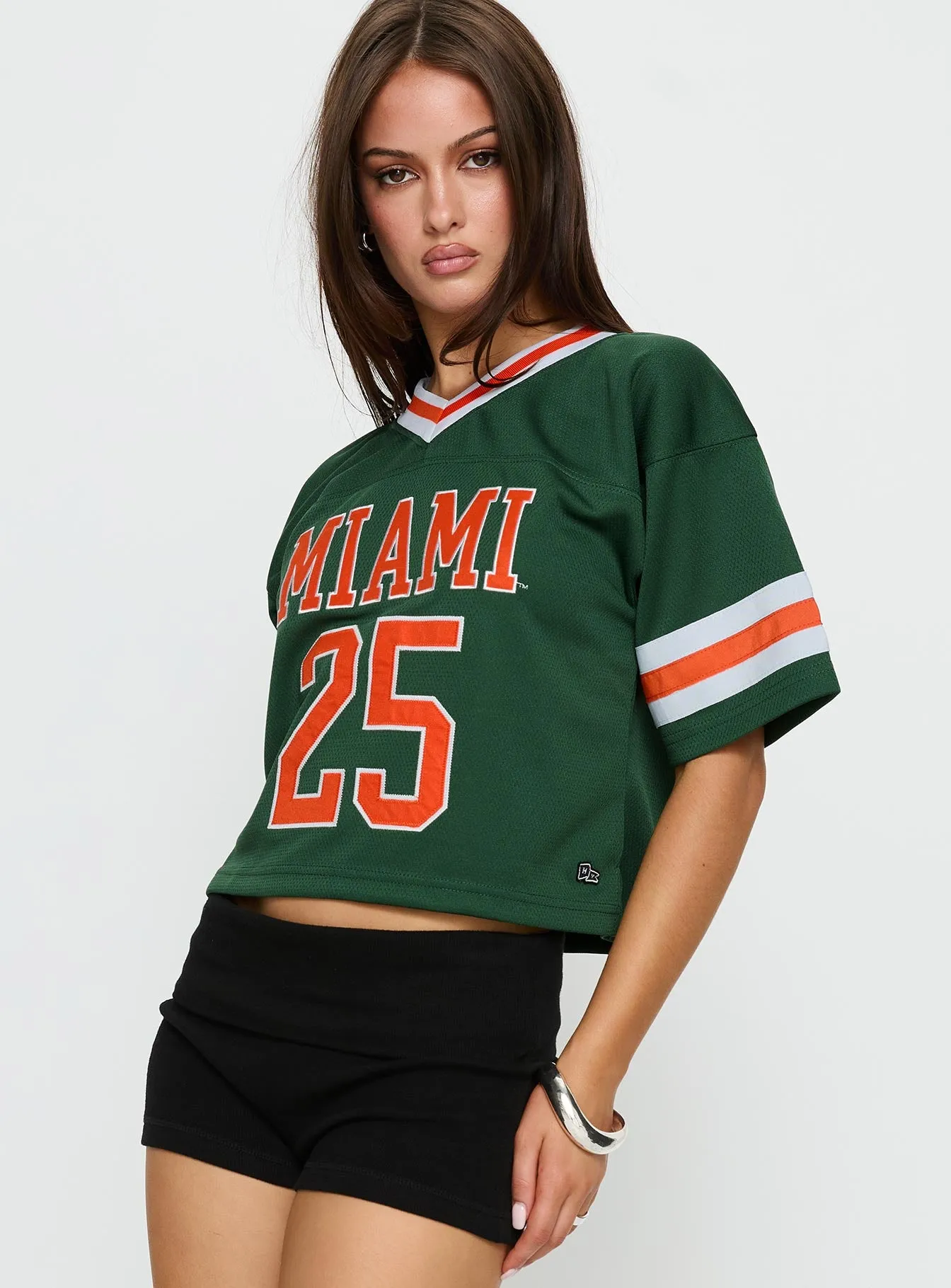 U Miami Cropped Football Jersey Tee Green sold by Princess Polly product image thumbnail 3