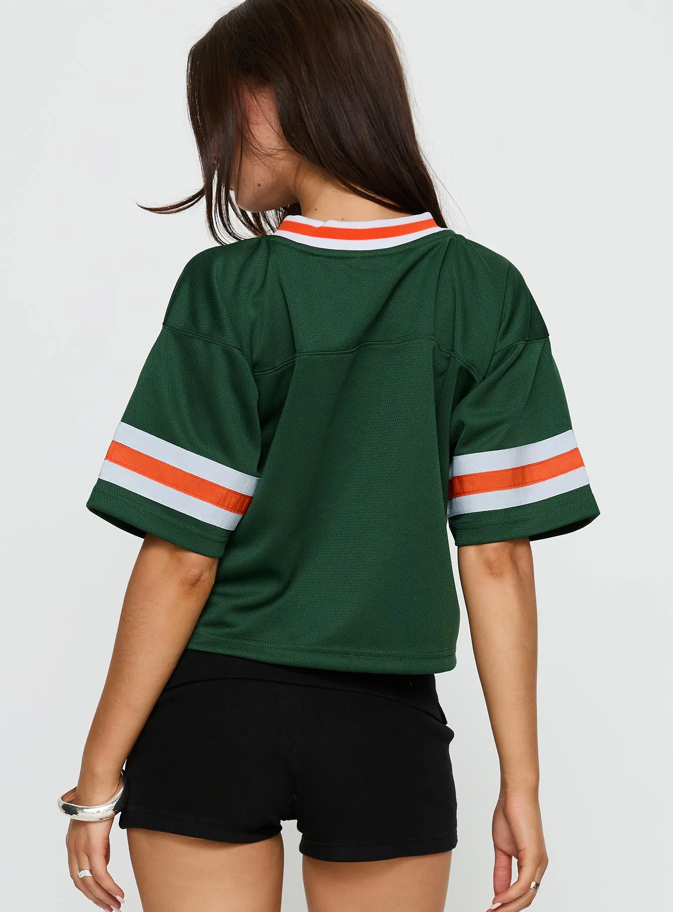 U Miami Cropped Football Jersey Tee Green sold by Princess Polly product image thumbnail 4