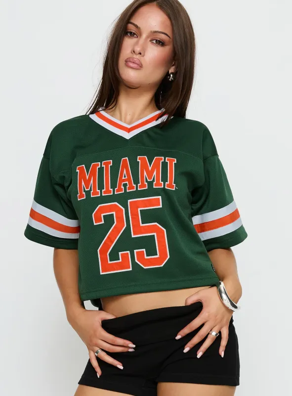 U Miami Cropped Football Jersey Tee Green sold by Princess Polly