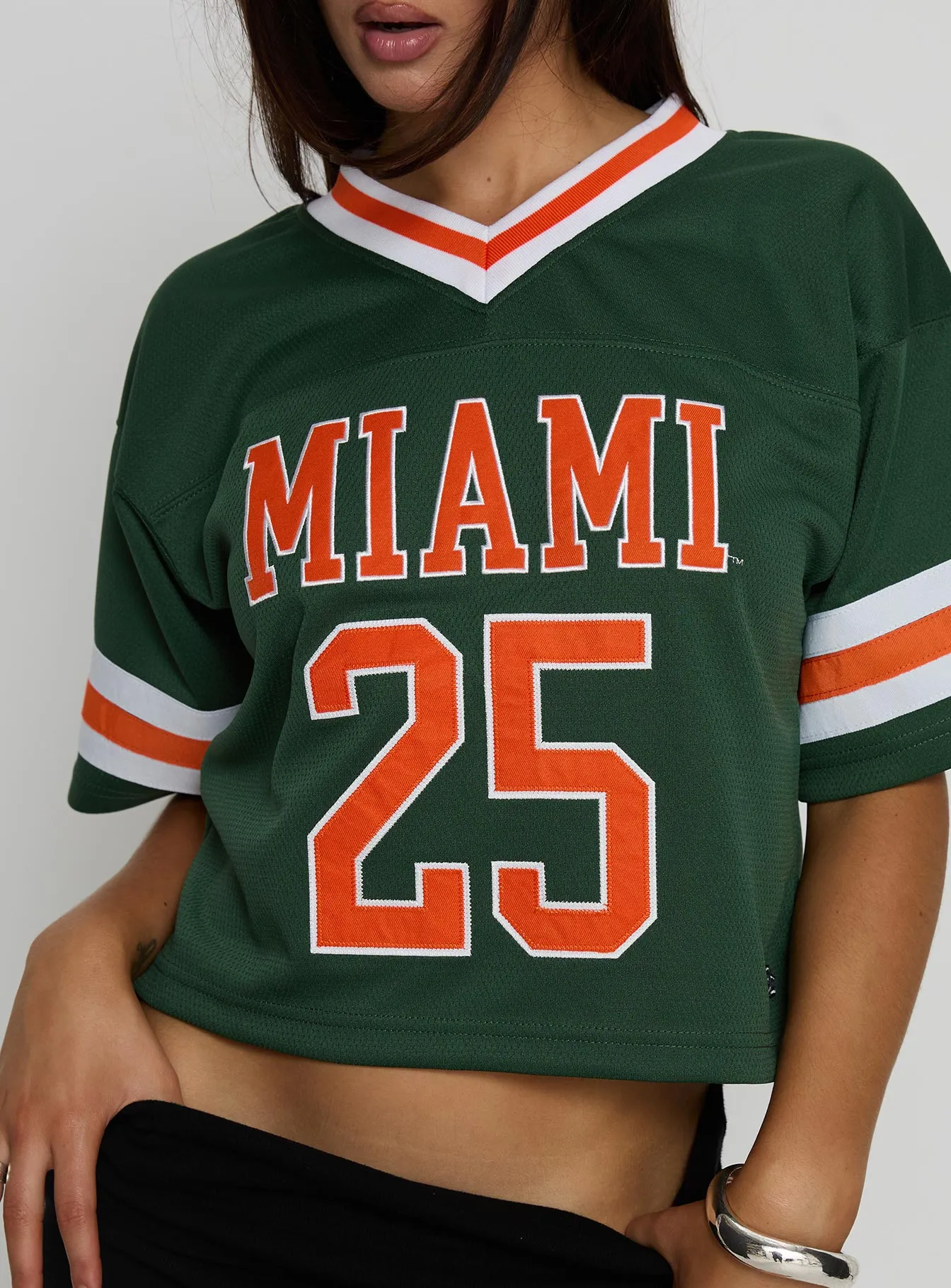 U Miami Cropped Football Jersey Tee Green sold by Princess Polly product image thumbnail 5