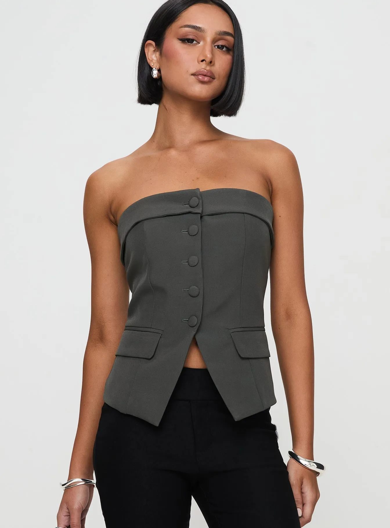 Change It Up Strapless Top Grey sold by Princess Polly product image thumbnail 2