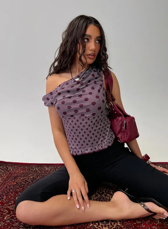 Tarya Top Stripe Polka Plum sold by Princess Polly
