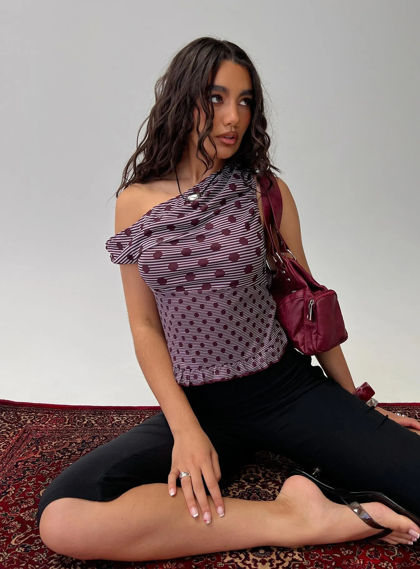 Tarya Top Stripe Polka Plum sold by Princess Polly