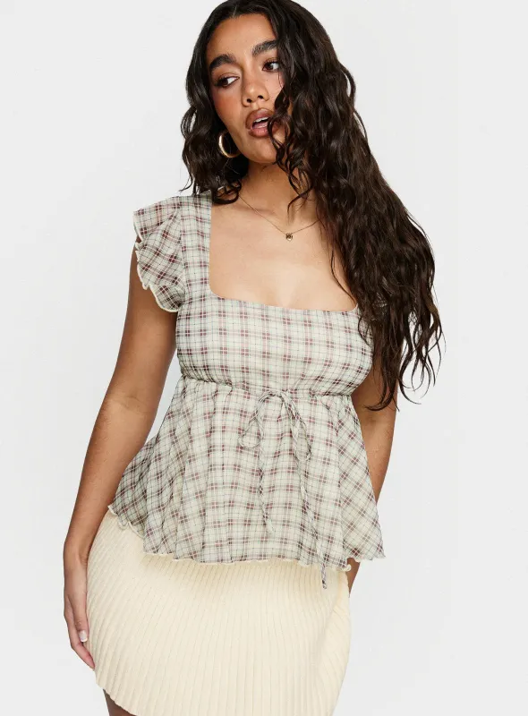 Auroraah Frill Top Yellow Check sold by Princess Polly