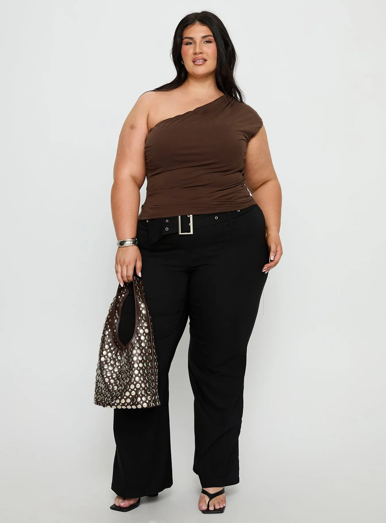 Amelyn One Shoulder Top Brown Curve sold by Princess Polly product image thumbnail 2