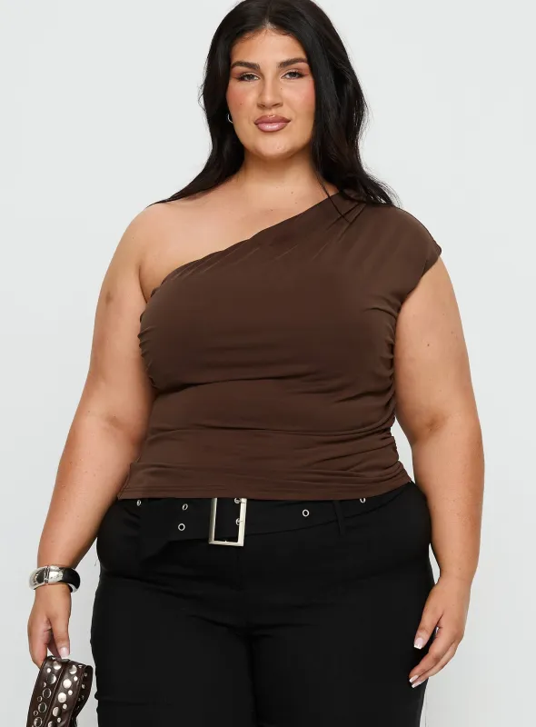 Amelyn One Shoulder Top Brown Curve sold by Princess Polly