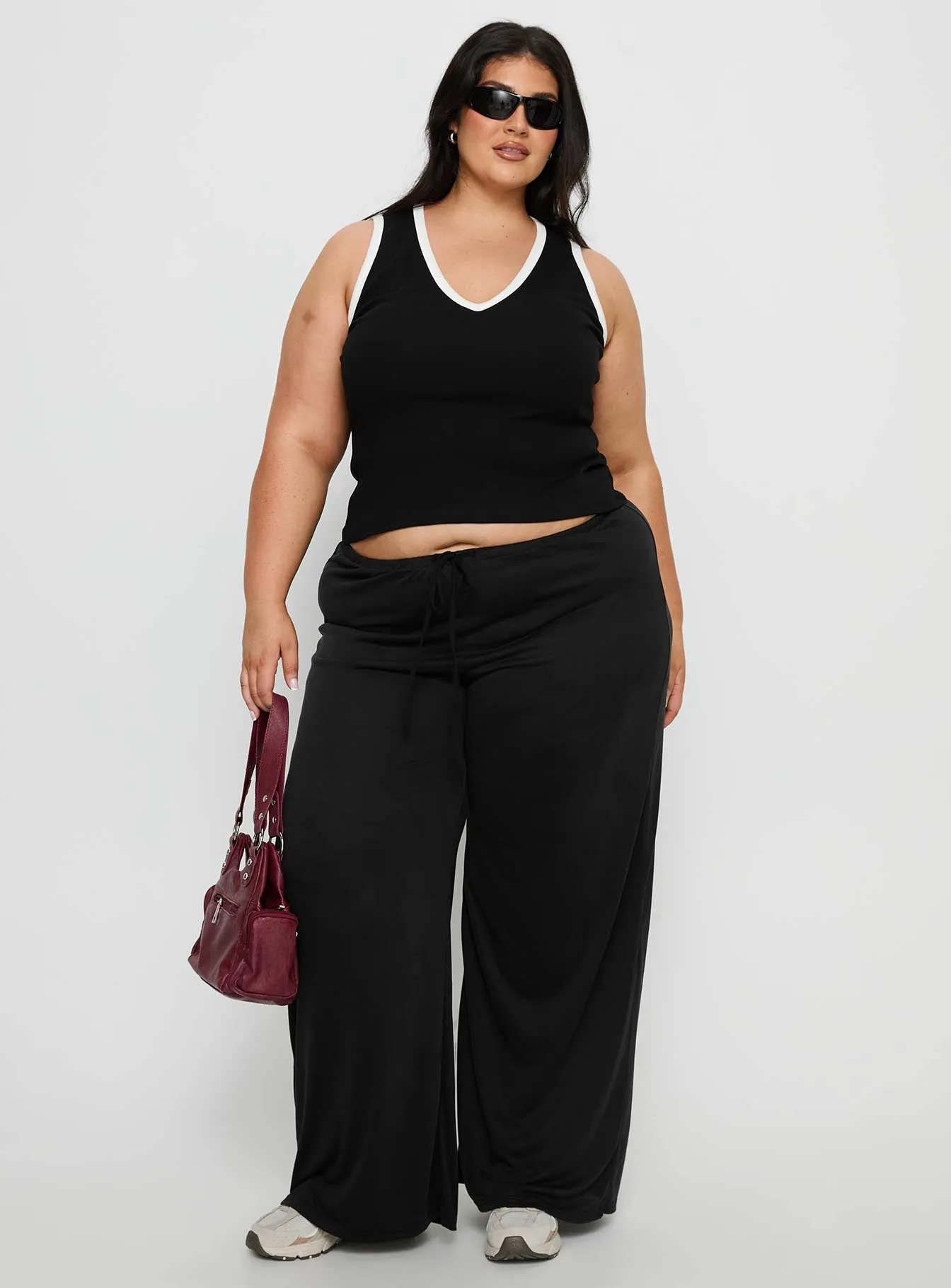 Baseline V Neck Rib Tank Top Black / White Curve sold by Princess Polly product image thumbnail 3