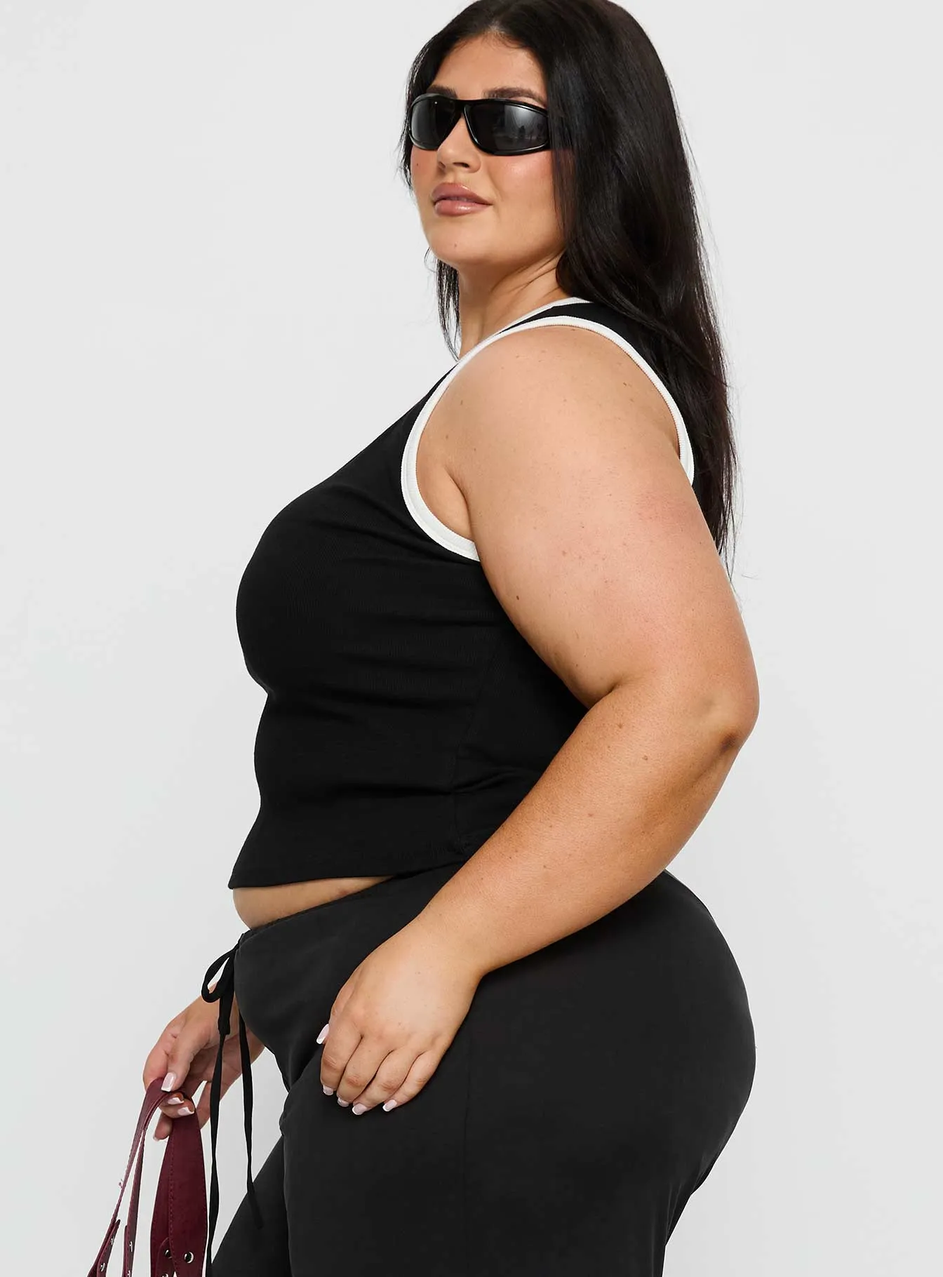 Baseline V Neck Rib Tank Top Black / White Curve sold by Princess Polly product image thumbnail 4