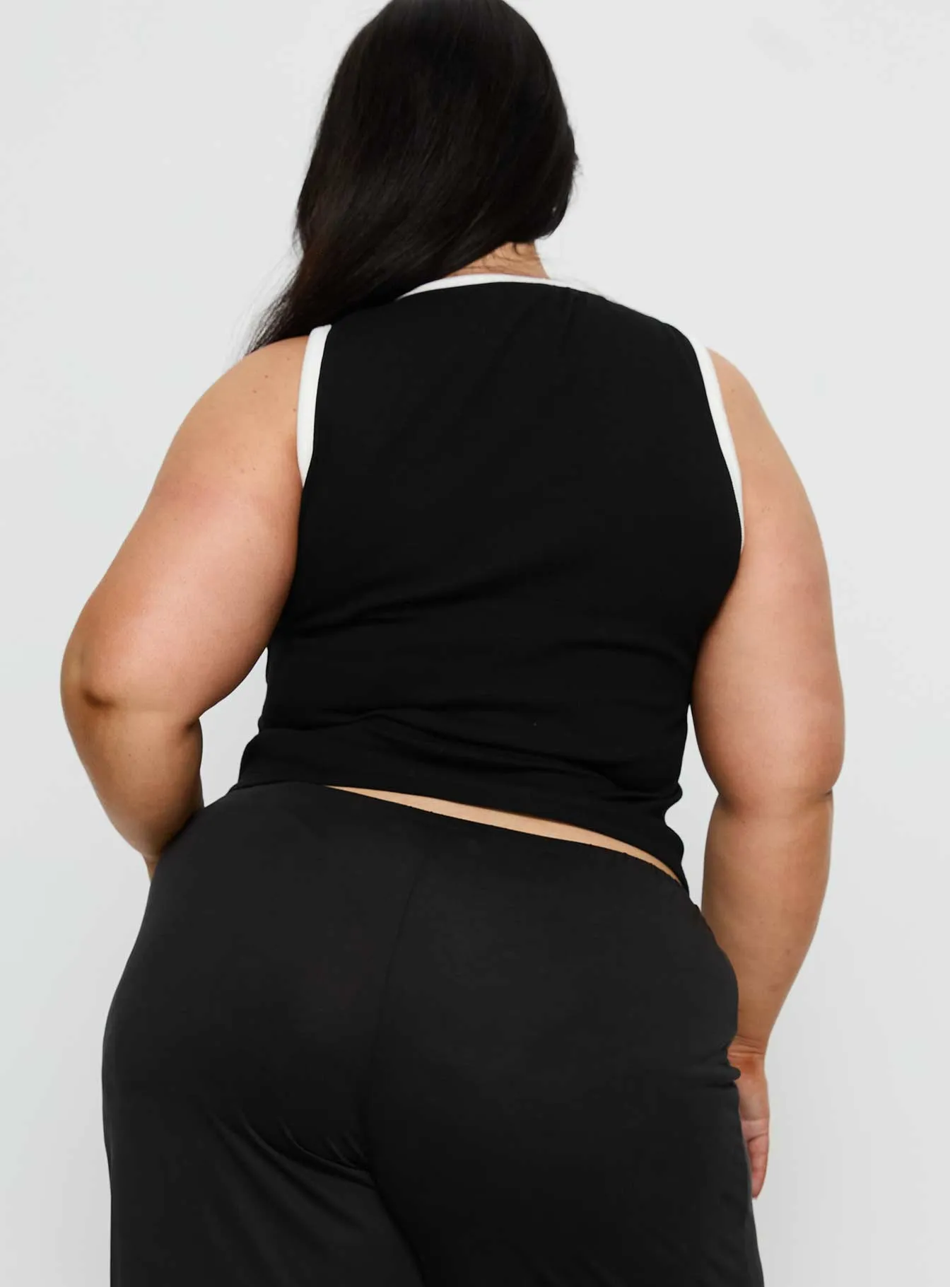 Baseline V Neck Rib Tank Top Black / White Curve sold by Princess Polly product image thumbnail 5