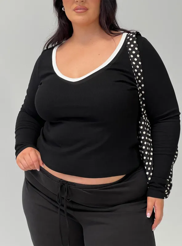 Baseline V Neck Long Sleeve Top Black / White Curve sold by Princess Polly