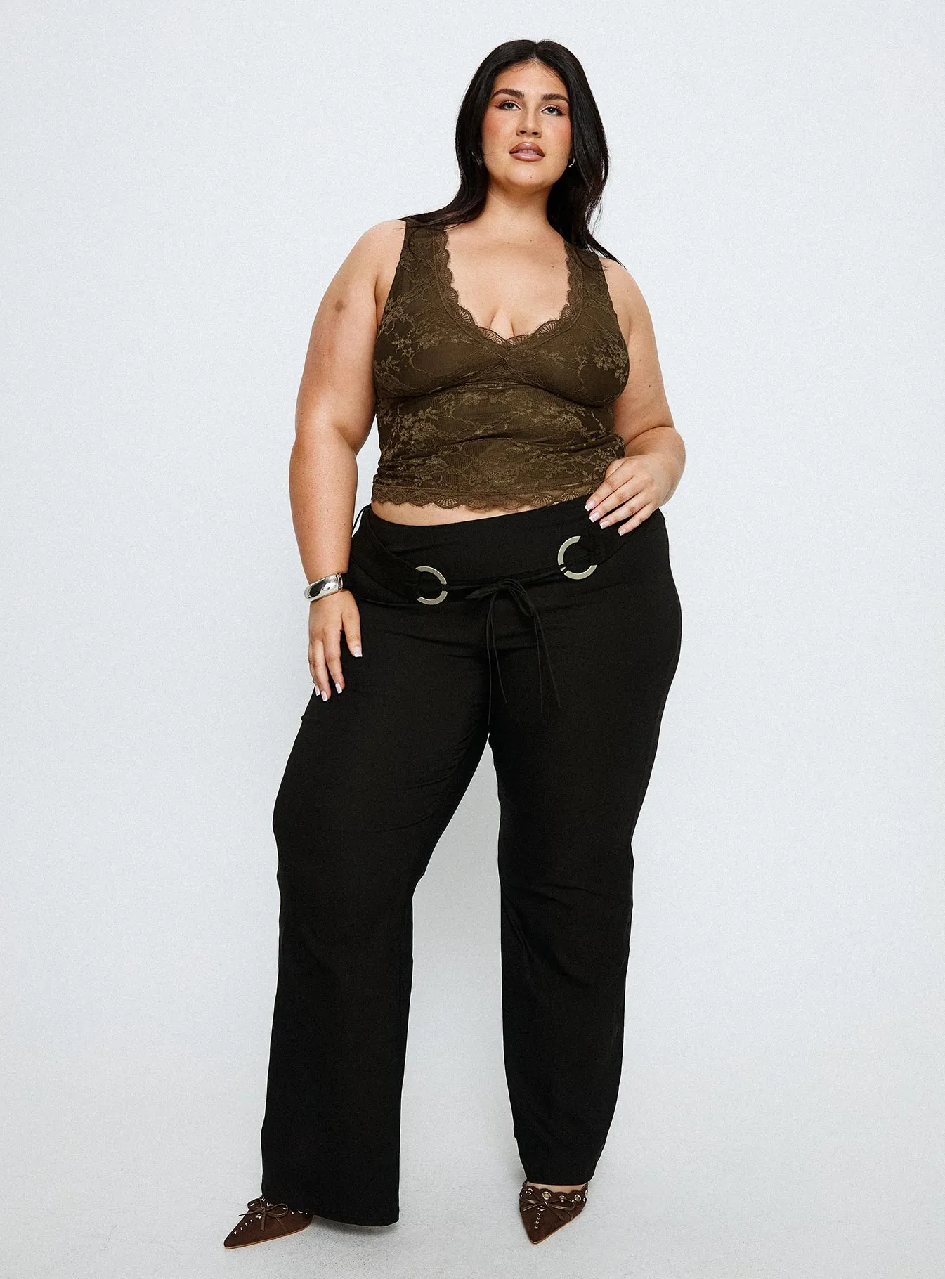 Twinflame Low Rise Hardware Pants Black Curve sold by Princess Polly