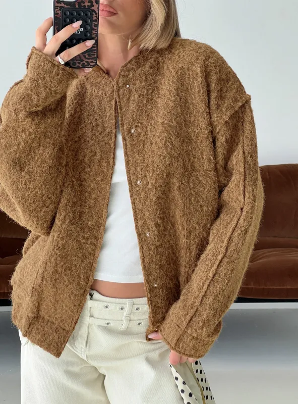 Kemberly Soft Textured Bomber Jacket Brown sold by Princess Polly