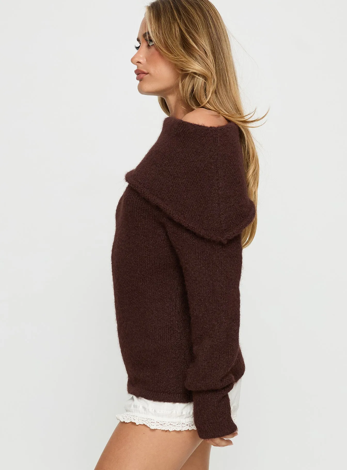 Kinslea Off Shoulder Knit Sweater Brown sold by Princess Polly product image thumbnail 4