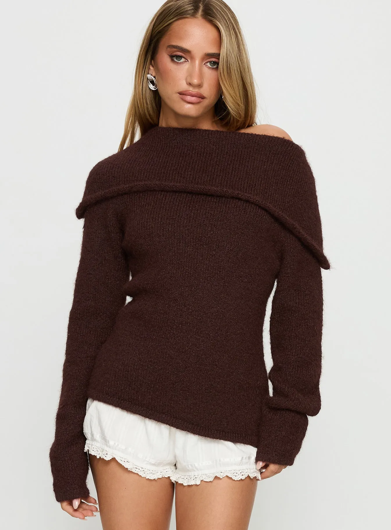 Kinslea Off Shoulder Knit Sweater Brown sold by Princess Polly product image thumbnail 2