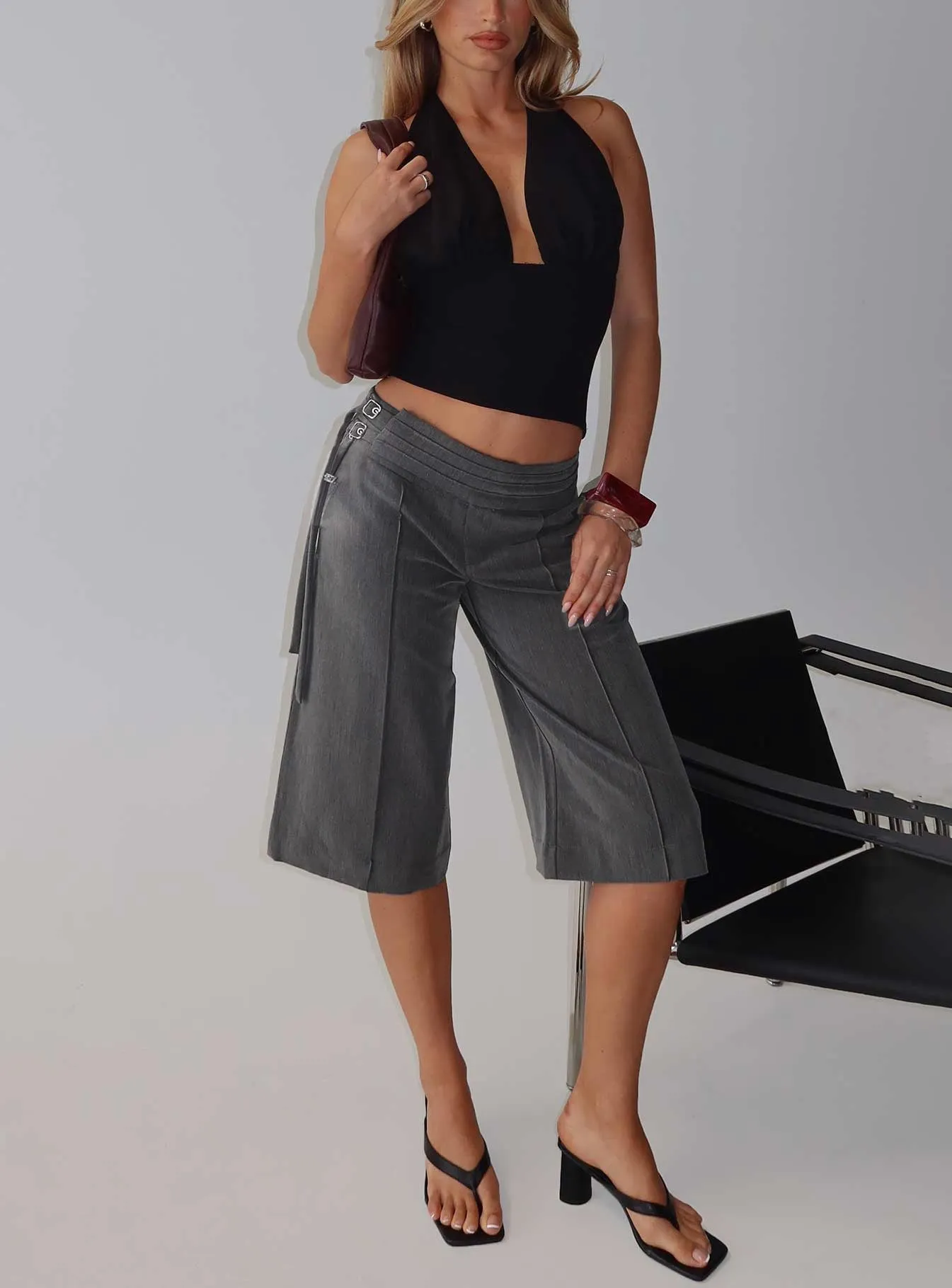 Rakelle 3/4 Tailored Shorts Dark Grey sold by Princess Polly