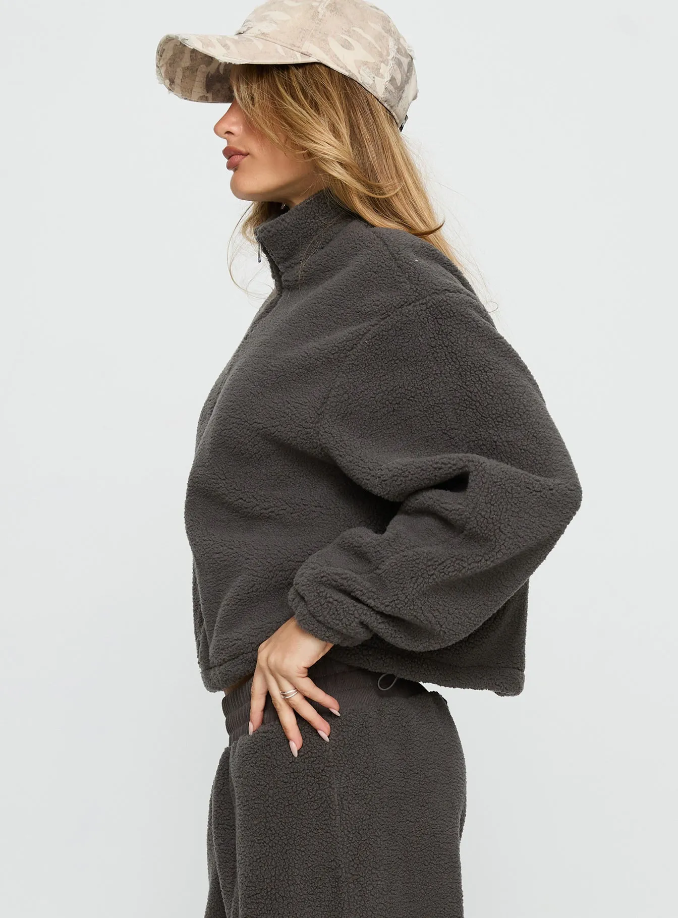 Siberia Fleece Zip Up Jumper Charcoal sold by Princess Polly product image thumbnail 4