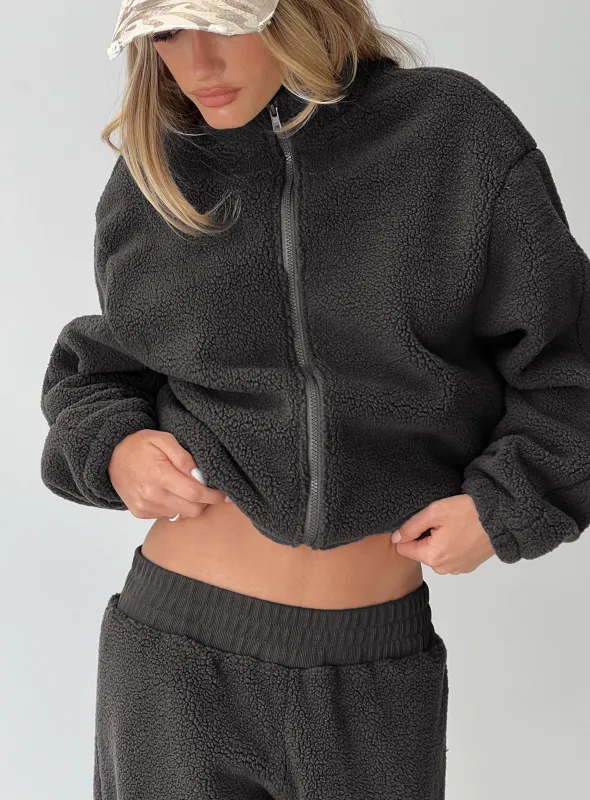 Siberia Fleece Zip Up Jumper Charcoal sold by Princess Polly