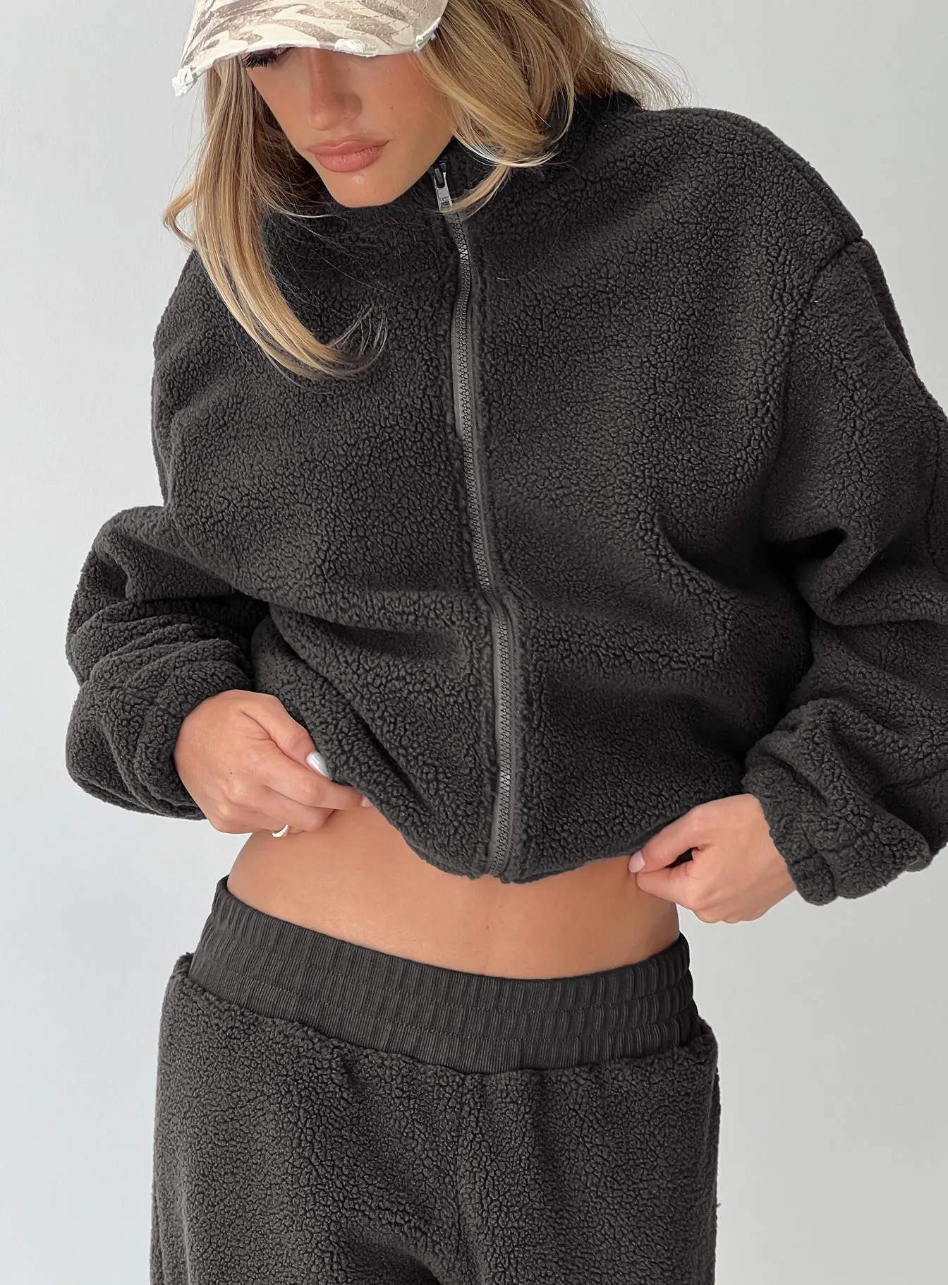 Siberia Fleece Zip Up Jumper Charcoal sold by Princess Polly