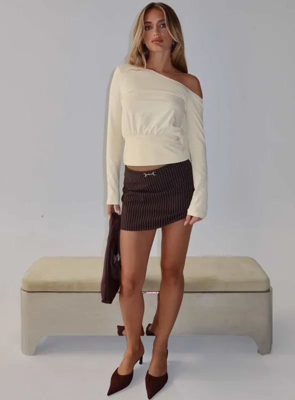 Yellena Buckle Mini Skirt Brown Pinstripe sold by Princess Polly