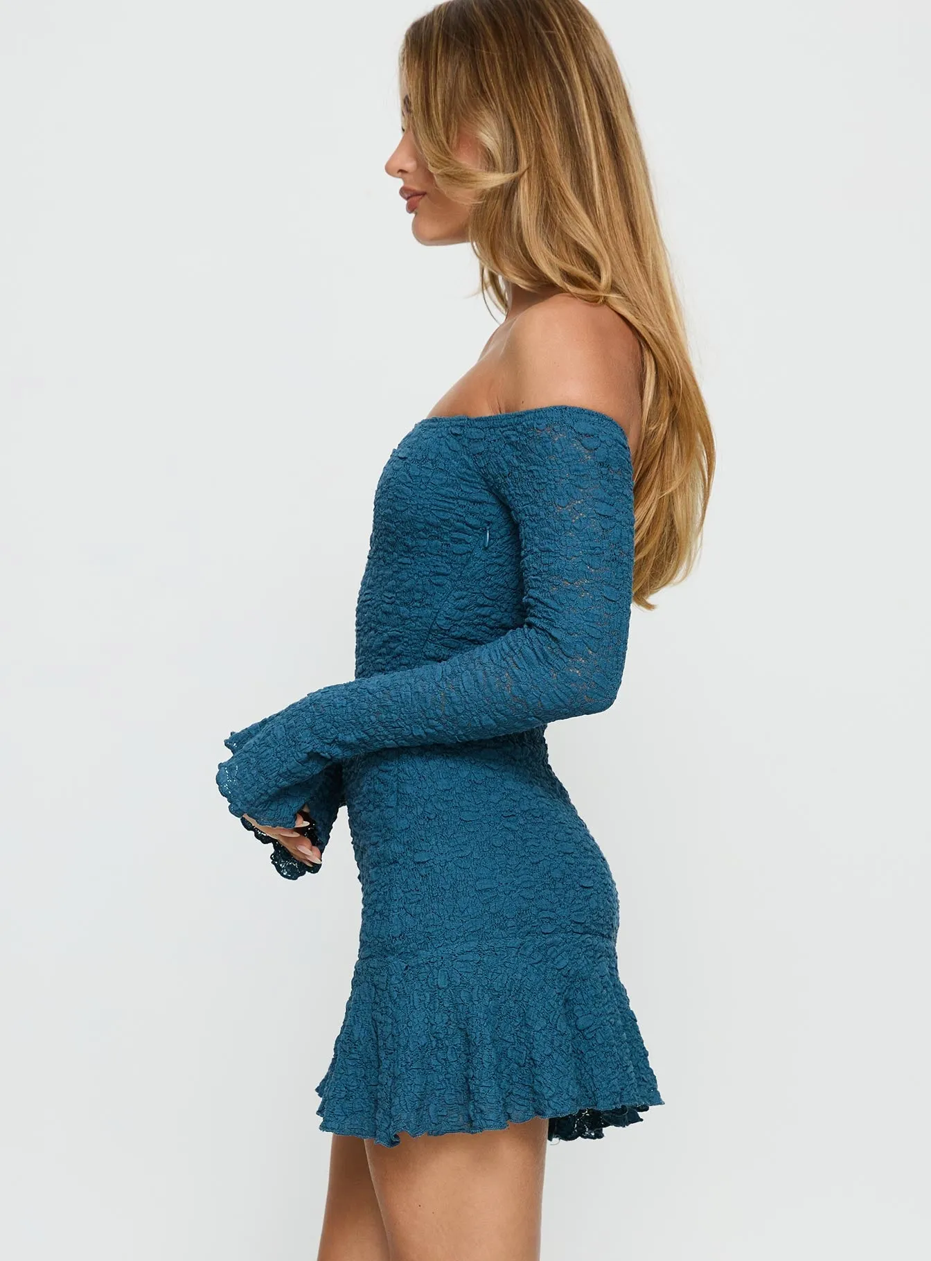 Vancesca Off Shoulder Long Sleeve Mini Dress Navy sold by Princess Polly product image thumbnail 3