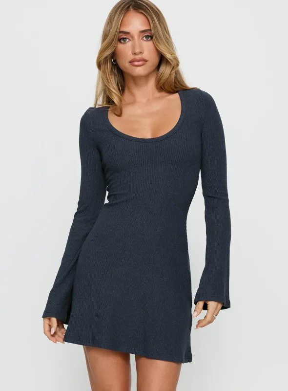 Best Interest Long Sleeve Mini Dress Navy sold by Princess Polly