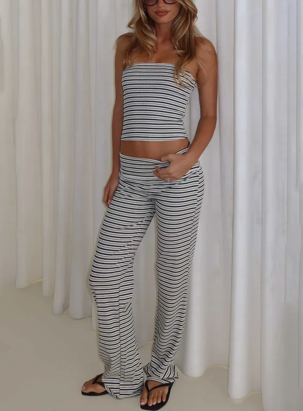 Ace Of Spades Strapless Set Navy / Grey Stripe sold by Princess Polly