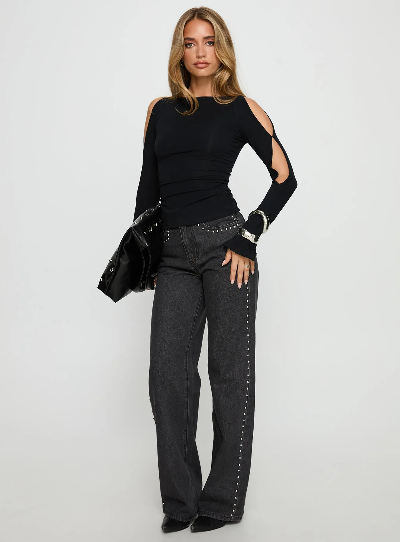 Mariko Side Split Long Sleeve Top Black sold by Princess Polly product image thumbnail 2