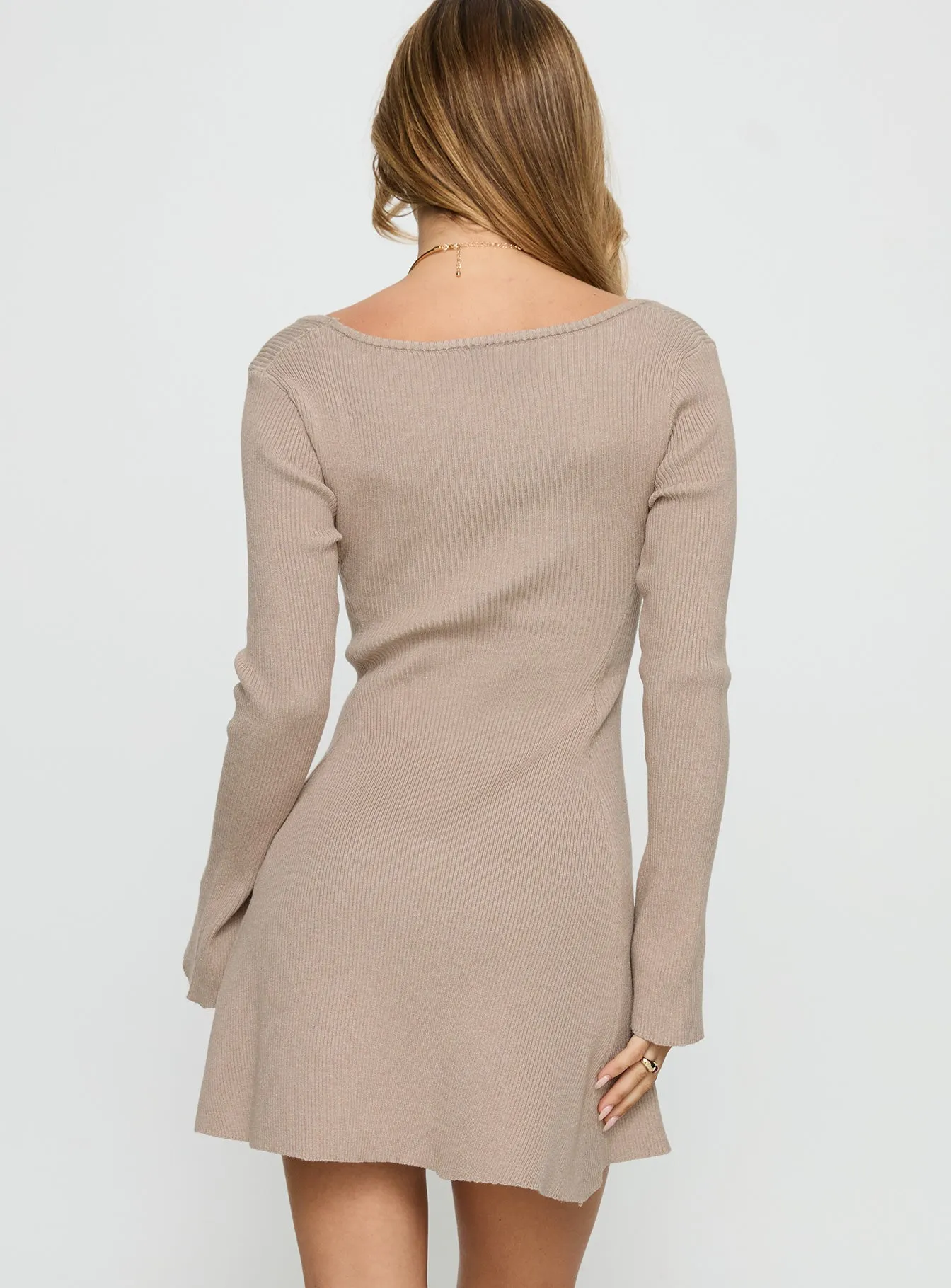 Mariel Long Sleeve Knit Mini Dress Beige sold by Princess Polly product image thumbnail 5