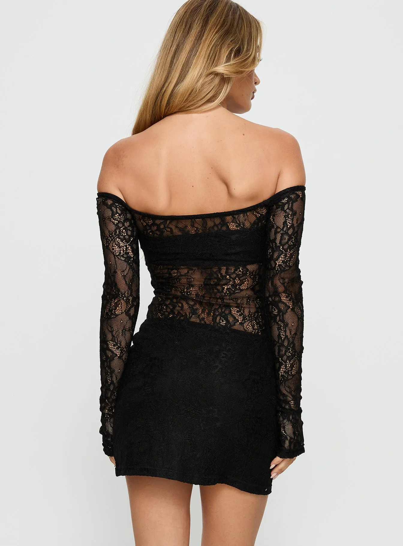 Annora Long Sleeve Lace Mini Dress Black sold by Princess Polly product image thumbnail 5