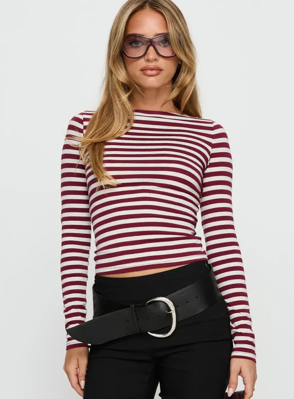 Derrica Long Sleeve Top Red / Grey Stripe sold by Princess Polly