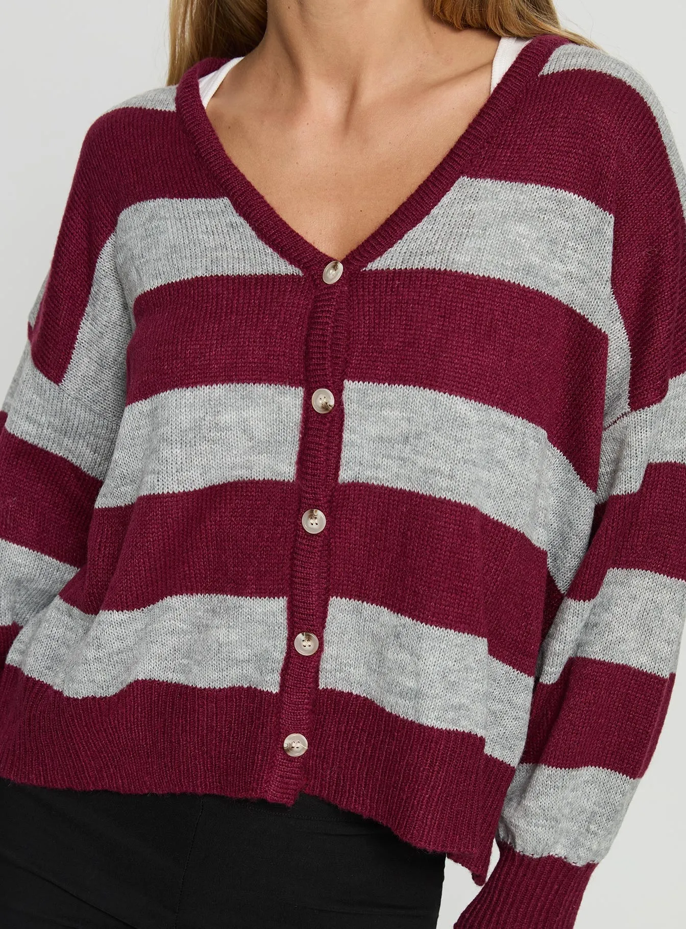 Devvon V Neck Knit Cardigan Red Stripe sold by Princess Polly product image thumbnail 5