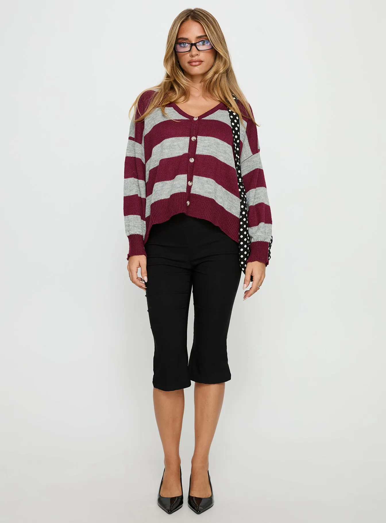 Devvon V Neck Knit Cardigan Red Stripe sold by Princess Polly product image thumbnail 2