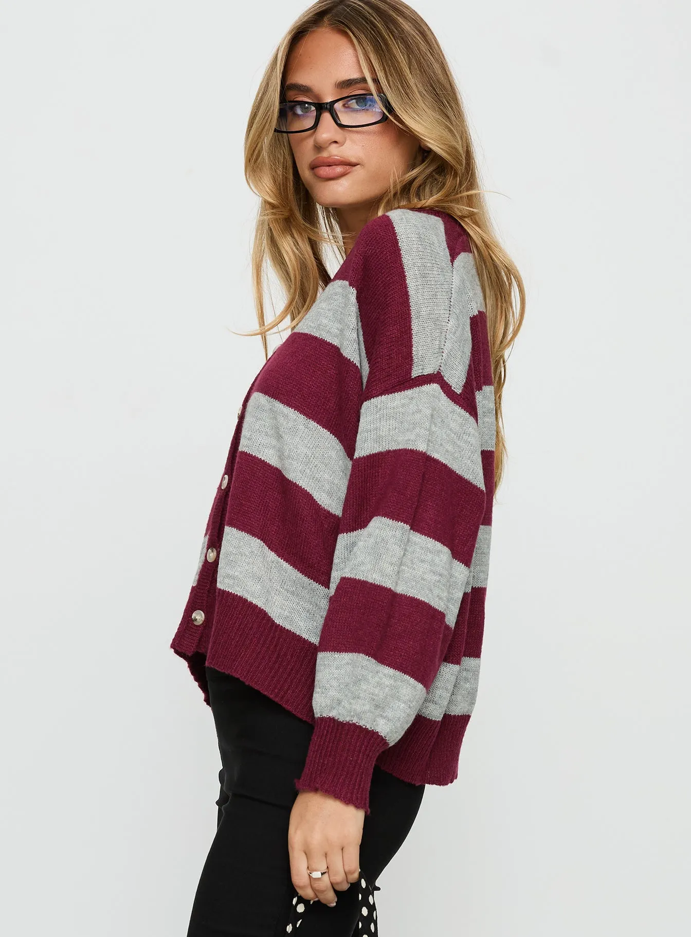 Devvon V Neck Knit Cardigan Red Stripe sold by Princess Polly product image thumbnail 3