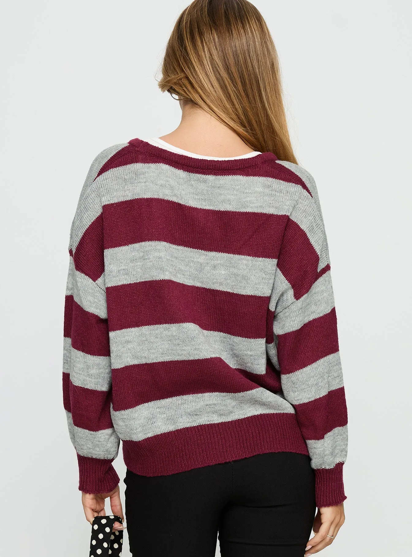 Devvon V Neck Knit Cardigan Red Stripe sold by Princess Polly product image thumbnail 4