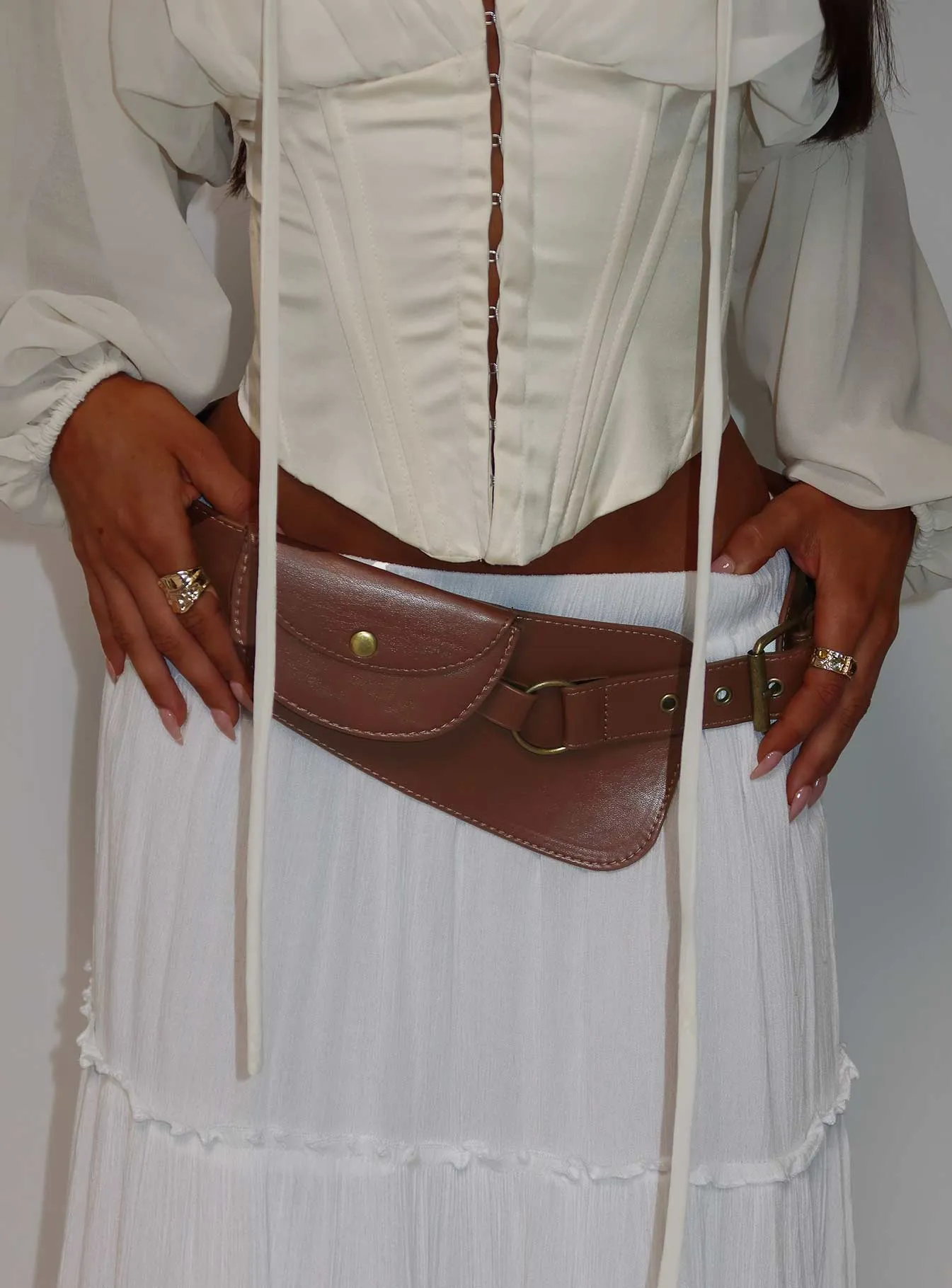 Flourish Faux Leather Belt Brown sold by Princess Polly