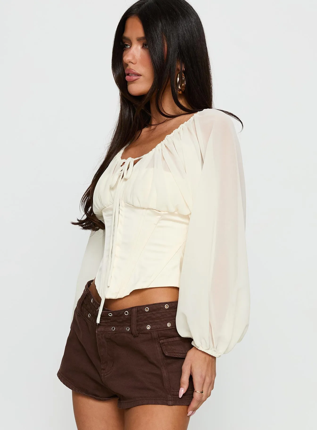 Gypsie Blouson Long Sleeve Corset Top Antique White sold by Princess Polly product image thumbnail 4